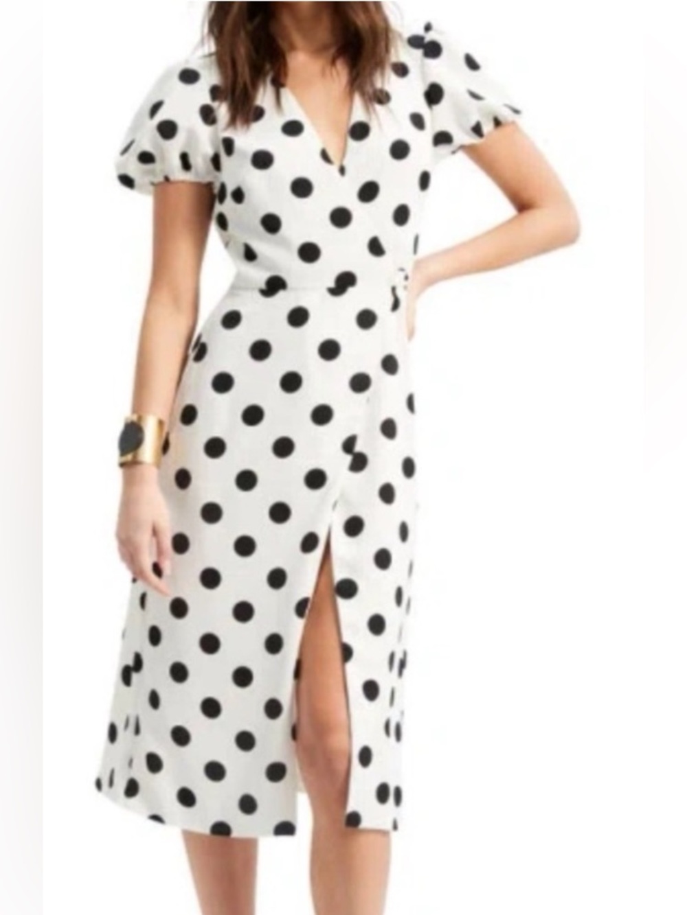 Bardot White Midi Dress with Black Polka Dots